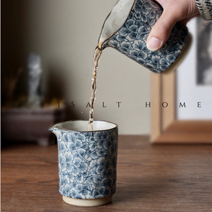 手作银杏引流杯.粗陶青花手绘奶壶分茶器釉下彩复古耐高温/出丹麦