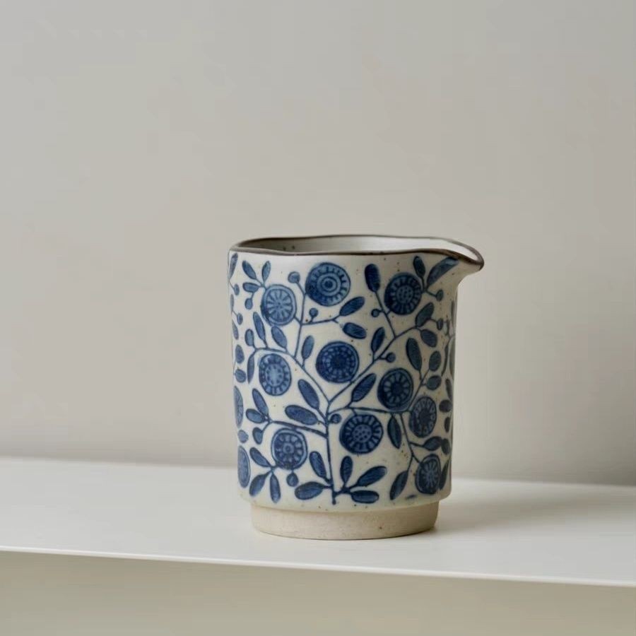 手作金盏花引流杯粗陶青花手绘