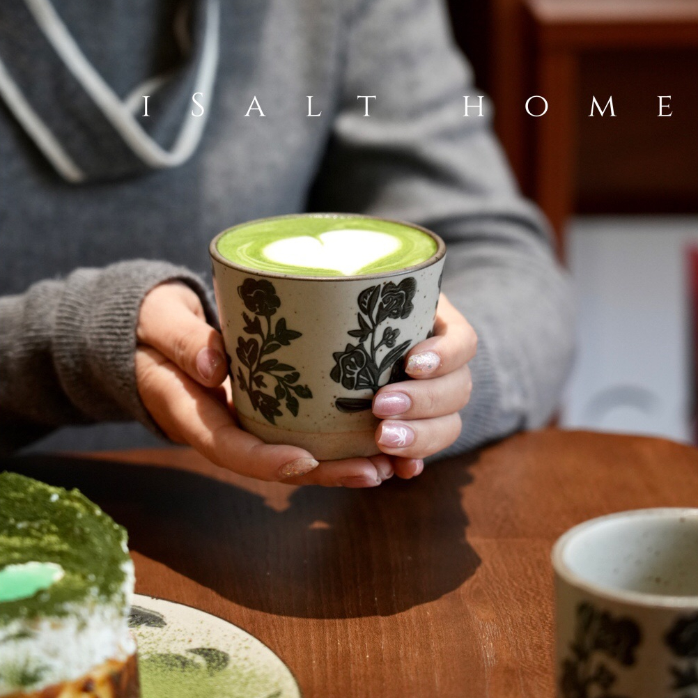 手作粗陶青花餐具黑玫瑰猪口杯咖啡杯复古手握杯茶杯餐盘碗耐高温