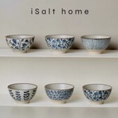 手作米饭碗.粗陶青花手绘碗陶瓷创意釉下彩复古耐高温家用 出丹麦