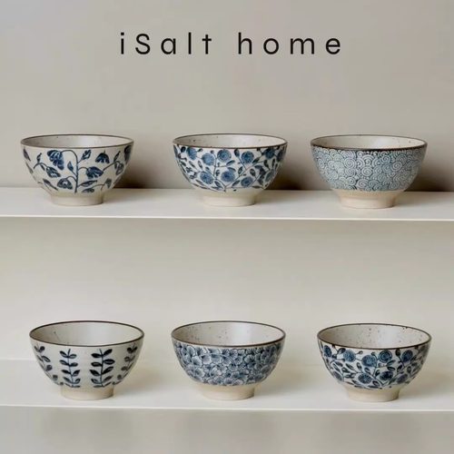 手作米饭碗粗陶青花手绘碗