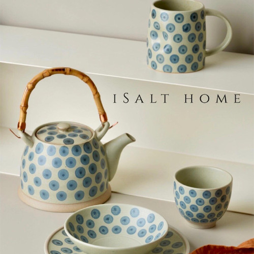 手作蓝莓系列复古粗陶青花手绘