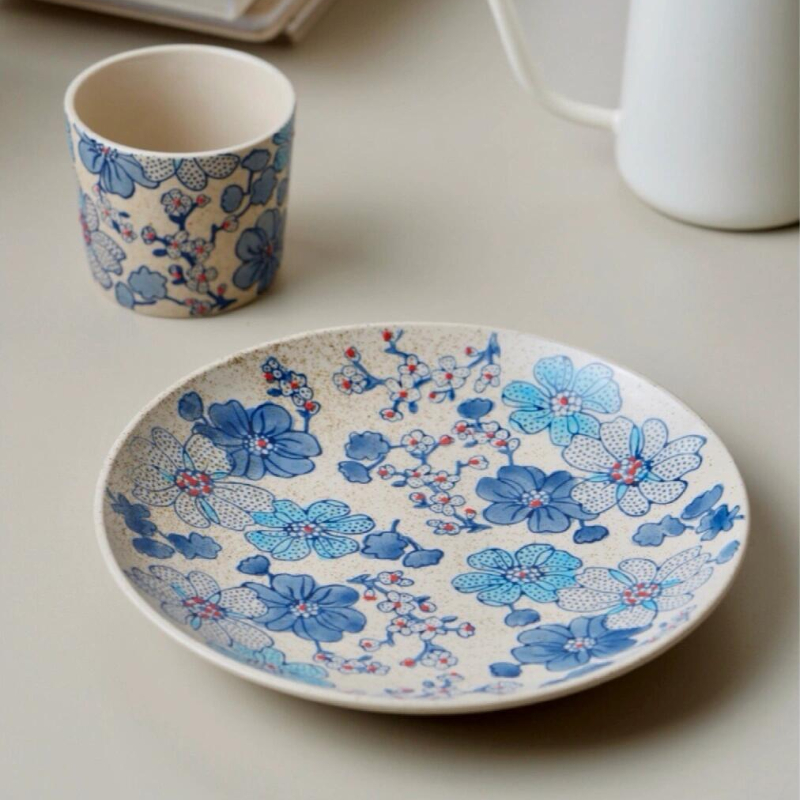 复古手绘油画浮雕山茶花餐盘猪口杯菜盘甜品盘创意家用菜盘耐高温