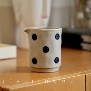 手作蓝宝石引流杯.粗陶青花波点奶壶分茶器釉下彩复古/出丹麦