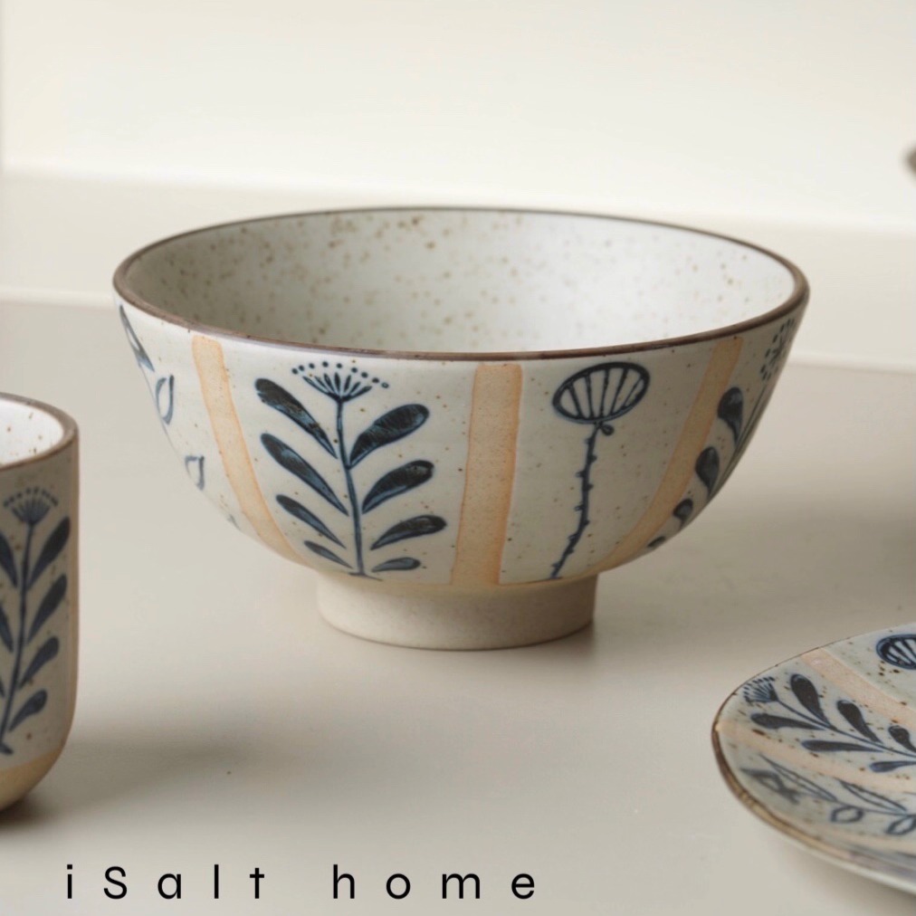 手作百草花碗粗陶青花陶瓷