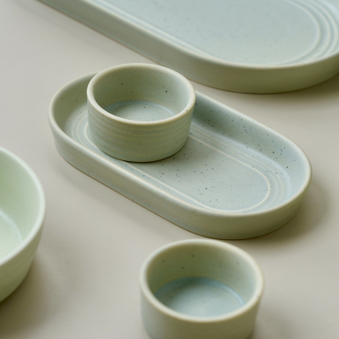 出澳洲tablekraft质感窑变青玉椭圆盘鱼盘沙拉盘茶盘甜品点心盘