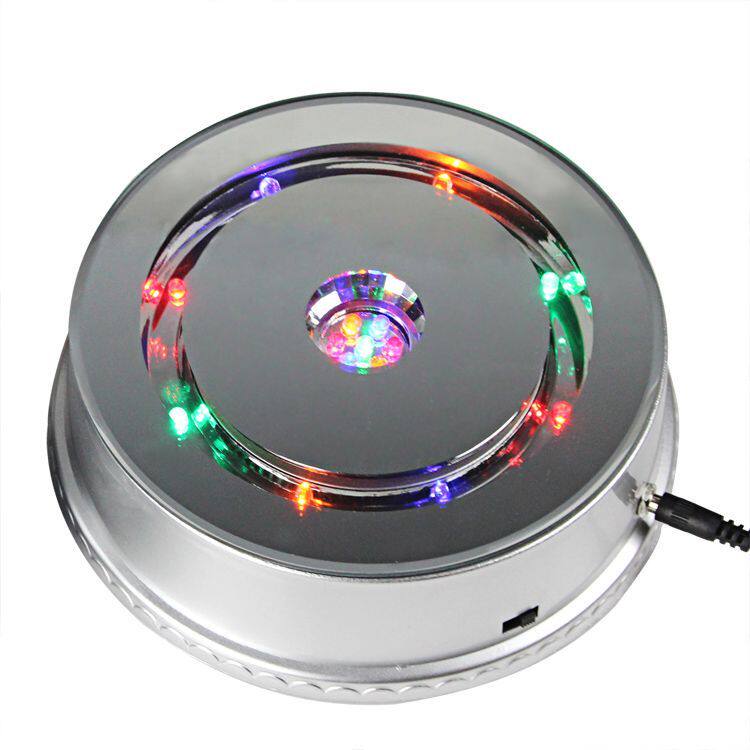水晶旋转灯座LED音乐七彩发光水晶球工艺品佛像摆底座充电展台