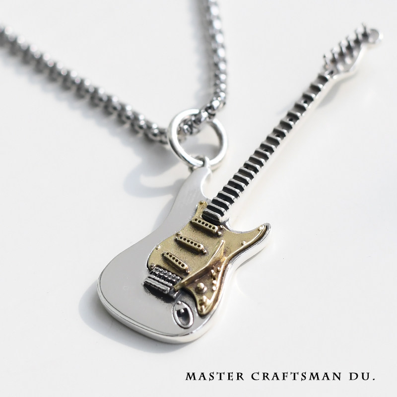 thumbnail for Du's ancient craftsman Xiaobao same electric guitar rock punk sterling silver necklace female band pendant trendy men's accessories
