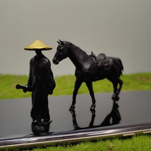 江湖故人古风侠客小摆件新中式微盆景造观景寒江孤影微缩国风战马