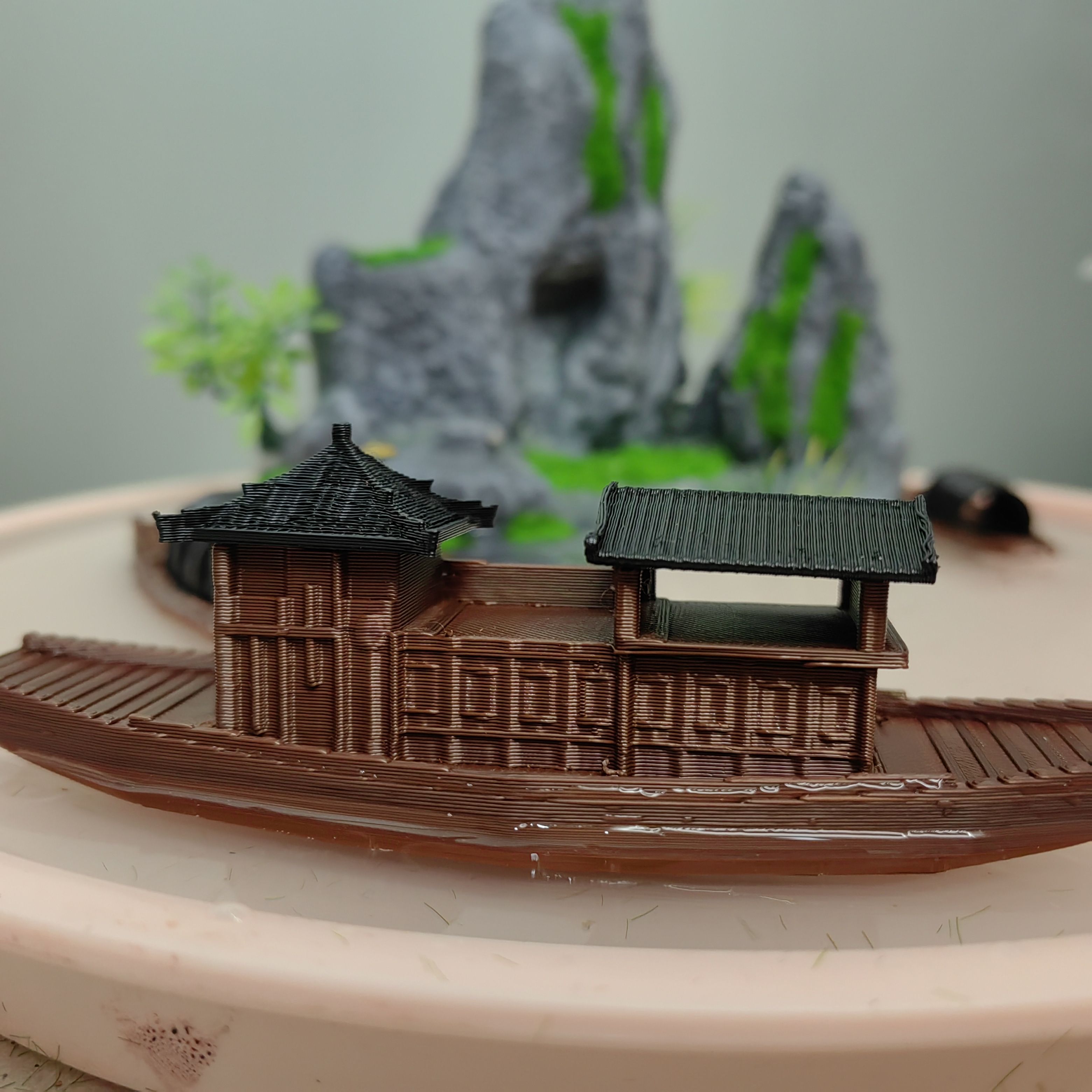 鱼缸造景小摆件树独木舟漂浮乌篷船假微景观水陆缸院盆景绿树叶子