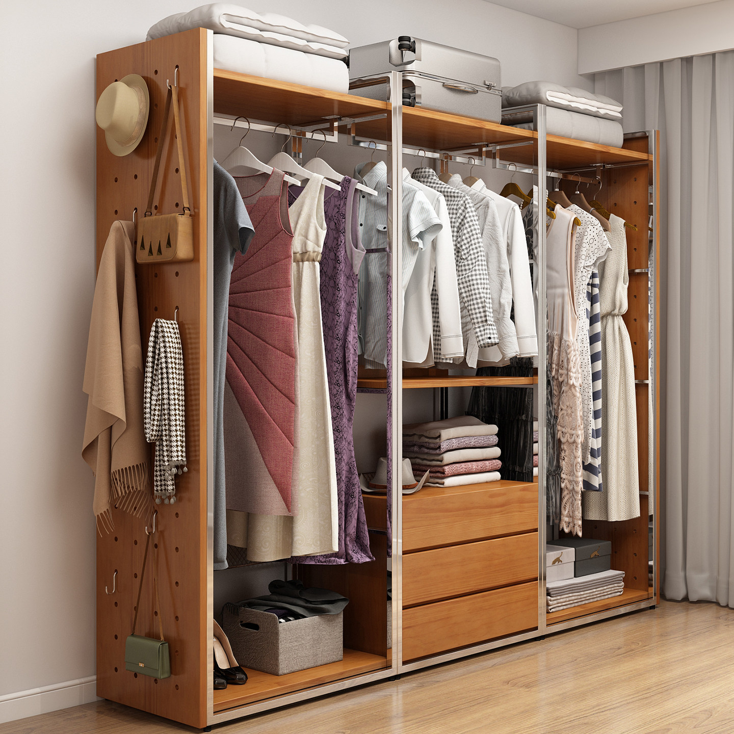 芬木置物架家具实木衣帽间