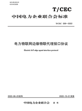 【按需印刷】T／CEC 599—2022　电力物联网边缘物联代理接口协议