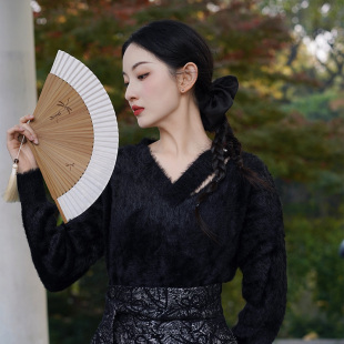 槿爷秋冬v领套头长袖 针织毛衣女宽松
