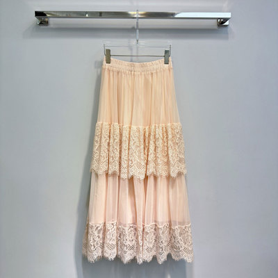 XIWA欧洲站新品英伦风气质通勤仙女纱裙子两层蕾丝边拼接半身裙女