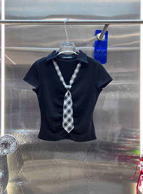 XIWA欧洲站新品BābyChìlling甜辣妹修身上衣显瘦短款polo领小衫