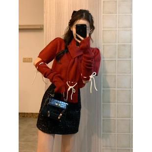 蛇年本命年新年衣服跨年战袍小个子红色毛衣拜年连衣裙子过年套装