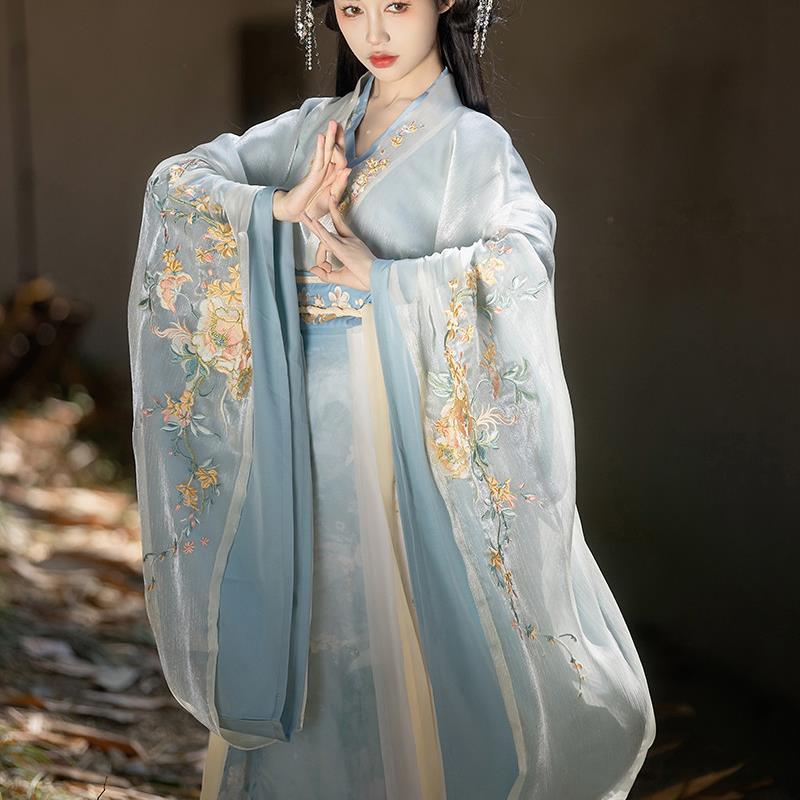 南枝巷原创汉服女 春风十里 魏晋南北朝大袖交领齐腰破裙刺绣套装