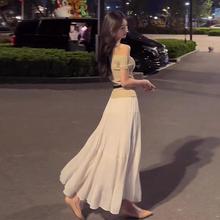 白色雪纺网纱半身裙女夏2025新款小个子a字裙子梨型身材遮胯长裙