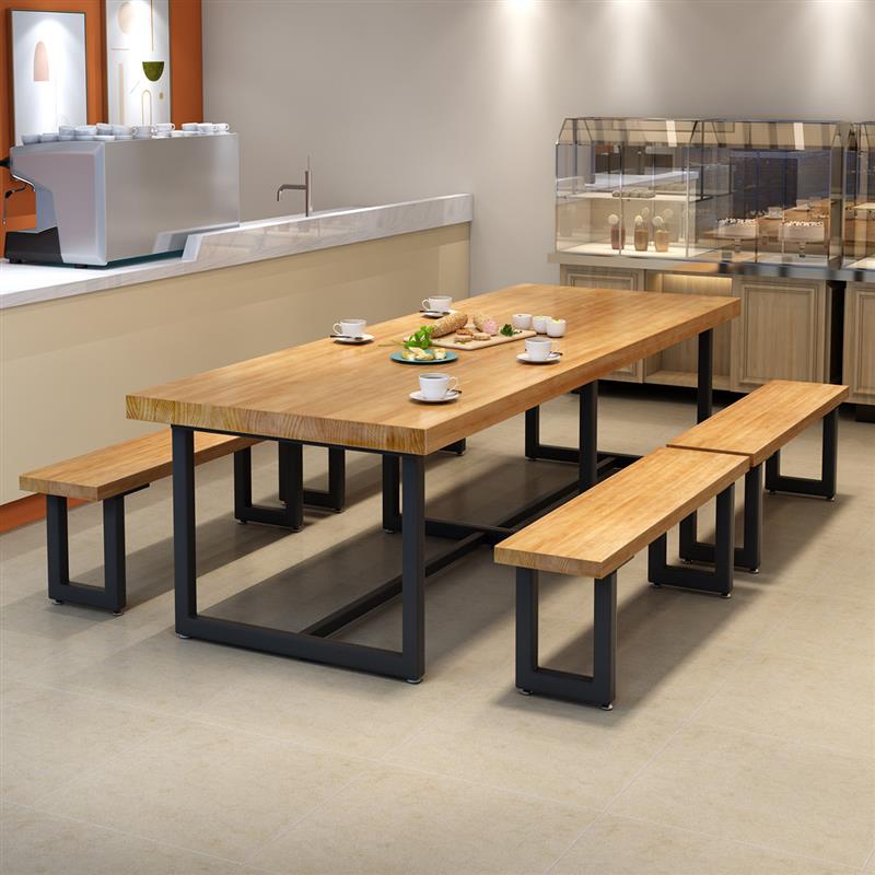 工业风实木铁艺大型餐桌椅组合8-12人商用饭店餐饮店面馆桌子1035