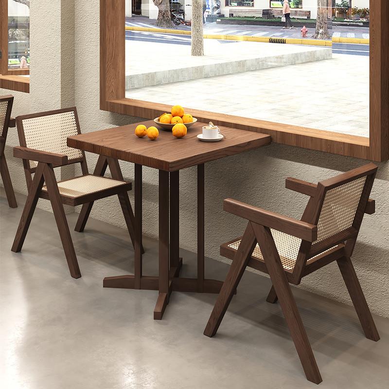 咖啡厅复古实木小方桌日料店餐饮甜品面馆饭店茶餐厅商用桌椅组合