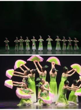小扇子奖茉莉花舞蹈服装儿童兰花飘逸演出服秧歌古典舞伞舞民族服