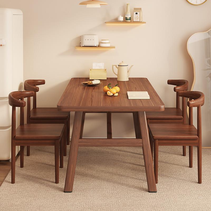 快餐店桌椅餐饮商用小吃店桌椅长方形胡桃色餐桌饭桌一桌四椅组合