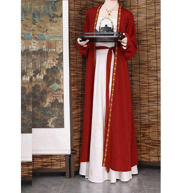 云衿原创仿歌乐宋制刺绣直领窄袖长褙子仕女显高显瘦八破裙汉服女