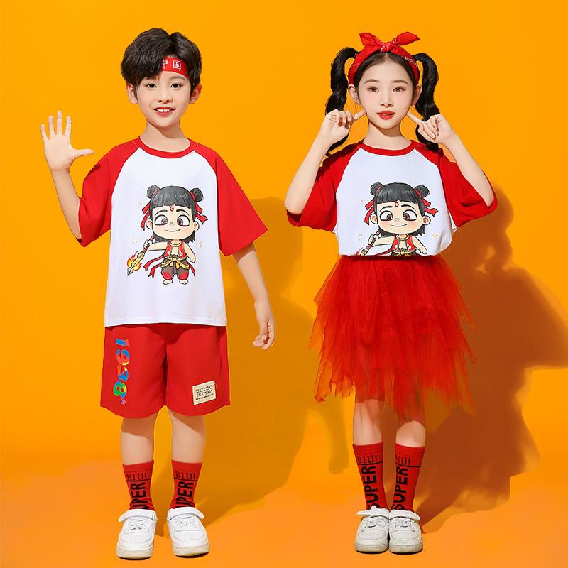 六一儿童啦啦队演出服幼儿园小学生运动会表演服哪吒COS舞蹈服装