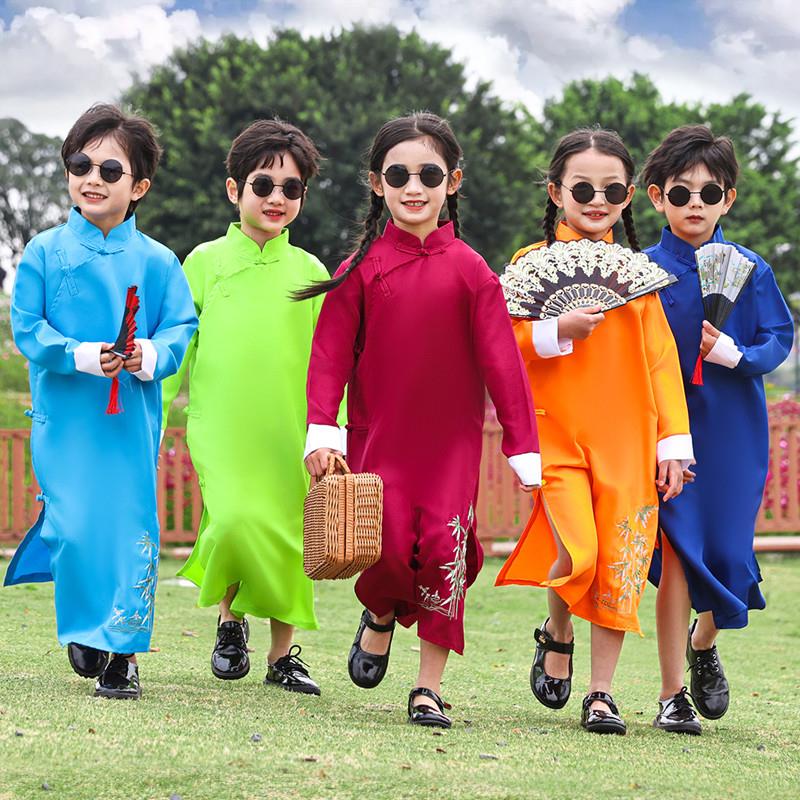 儿童相声服大褂说书人长衫长袍演出服中式男女童快板元旦表演服