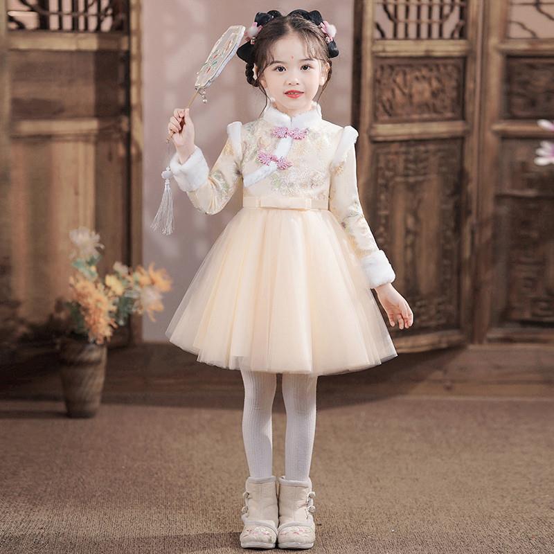 女童新款冬季加绒拜年旗袍裙儿童秋冬装古风汉服连衣裙小女孩唐装