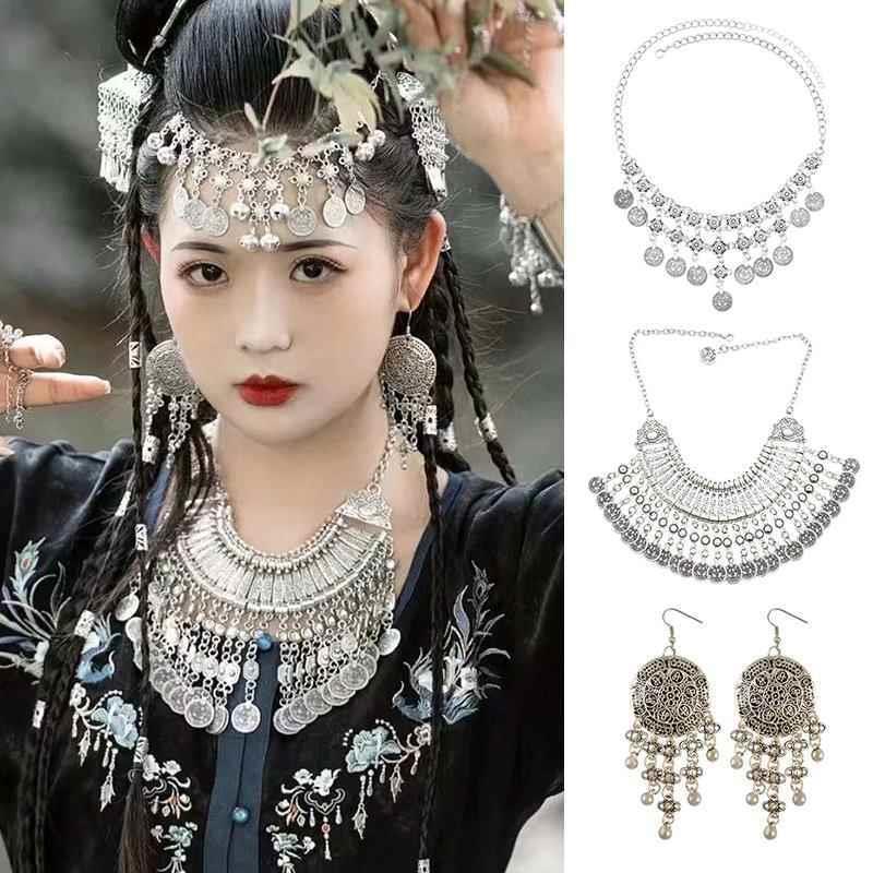 苗族民族风钱币流苏额头炼头饰耳环云南苗疆苗银项炼古风发饰饰品