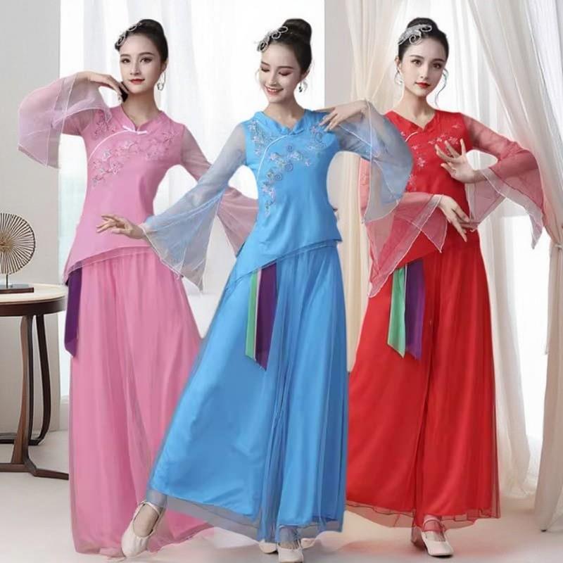 刺绣广场舞服装新款套装女春秋季跳古典秧歌扇子伞舞表演出舞蹈服