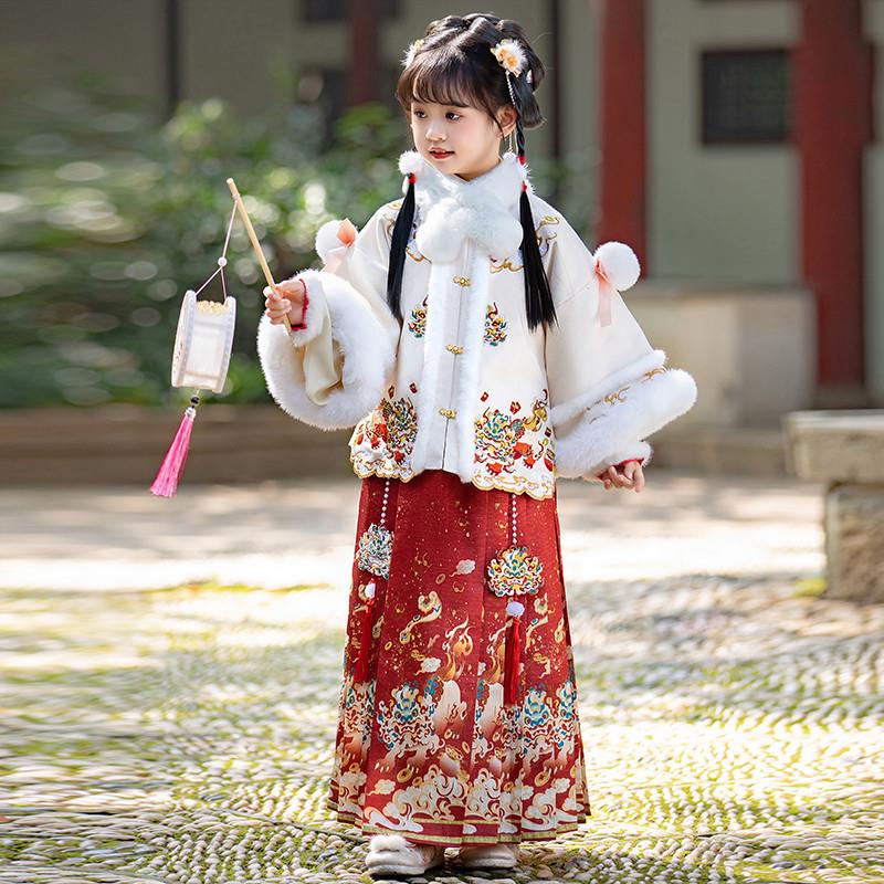 儿童拜年服女童汉服加厚2025公主新年新款蛇年过年冬季套装马面裙