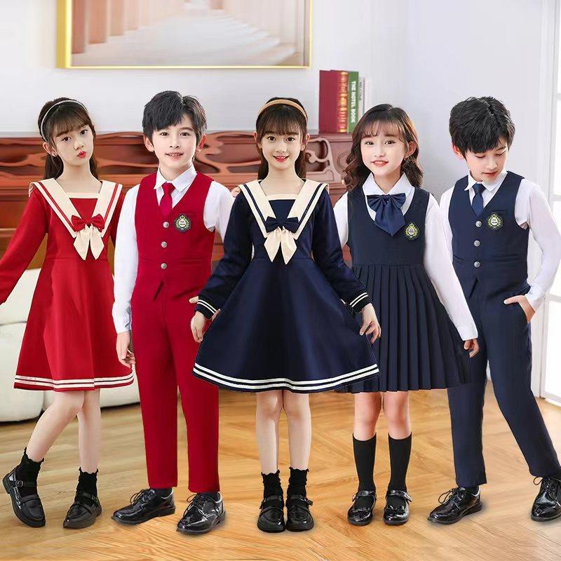 儿童合唱演出服装男女童英伦风马甲西装小学生诗歌朗诵表演校服