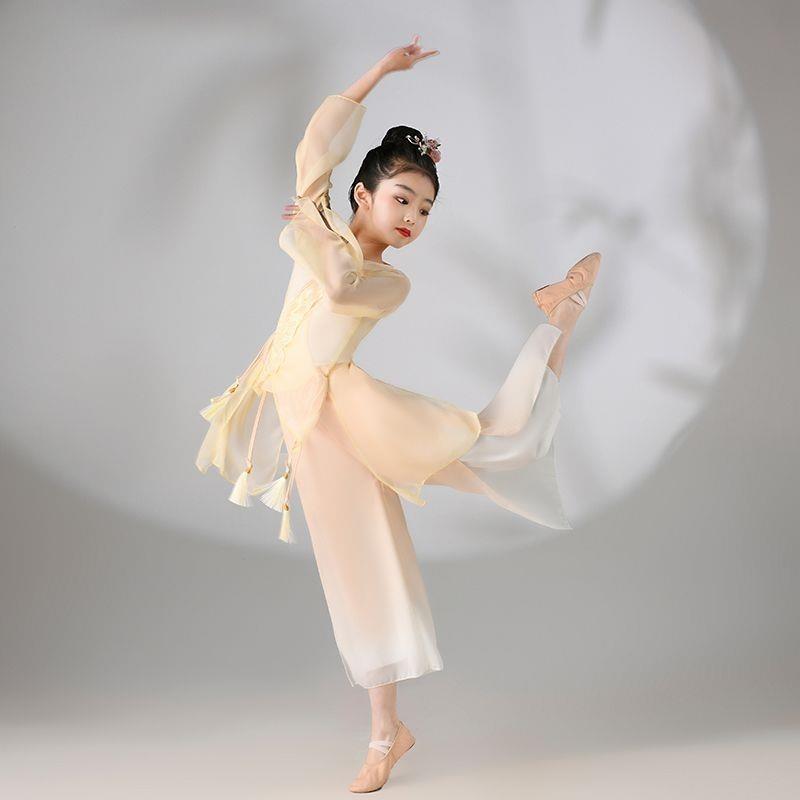 儿童古典舞纱衣飘逸雪纺舞蹈服女童民族练功服中国舞扇子舞演出服