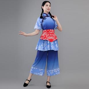 2025新款村姑丰收节南泥湾采茶扇子舞斗笠舞秧歌服舞蹈演出服男女