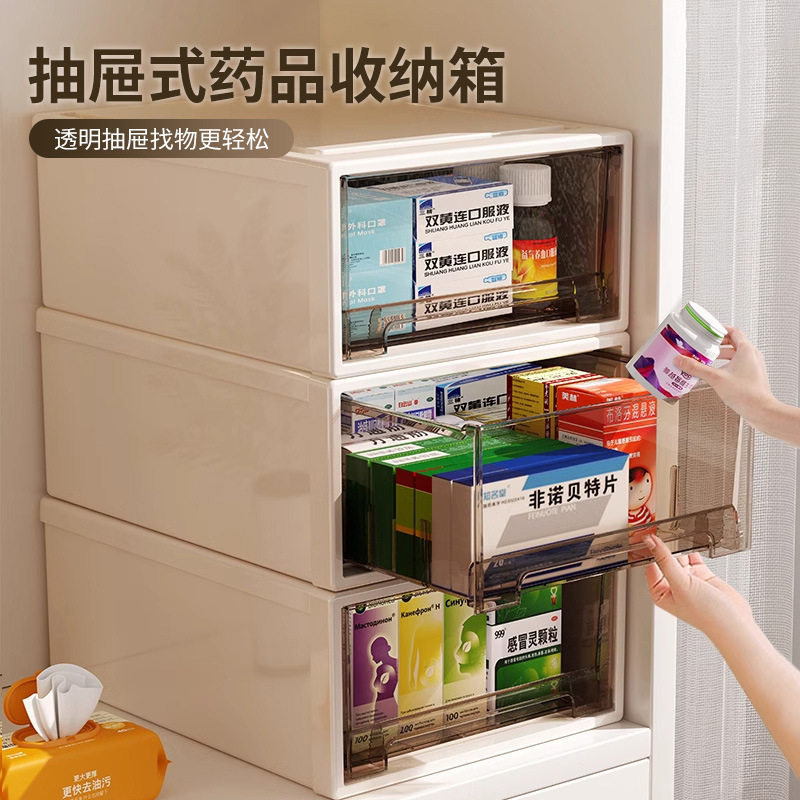 透明药箱药物收纳盒抽屉式家用医药箱大容量药品多层家庭装收纳柜