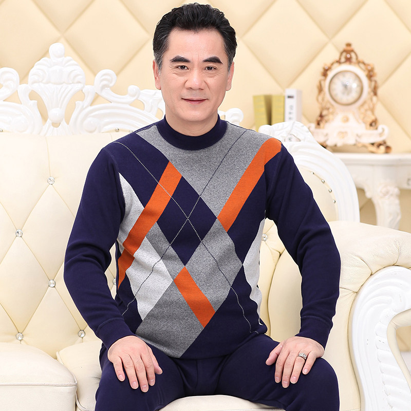 俞兆林中老年男士加绒加厚保暖内衣套装半高领打底衫提花秋衣秋裤