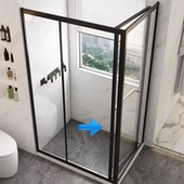 方形侧移门淋浴房小户型不锈钢浴屏内飞门干湿分离侧滑门玻璃隔断
