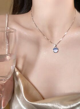 精致猫眼石吊坠项链女锁骨链925银色高级感轻奢送女生礼品颈链