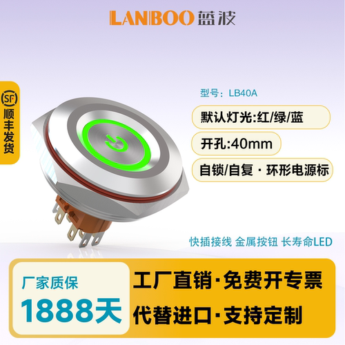 蓝波40mm不锈钢按钮开关IP65