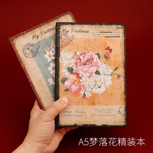 金谷梦落花A5复古彩页手账本手绘插画笔记本学生用彩页手帐本