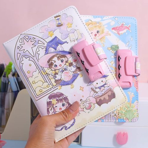 金谷心愿密码锁本高颜值可爱卡通学生日记本带锁彩页手账本送礼物