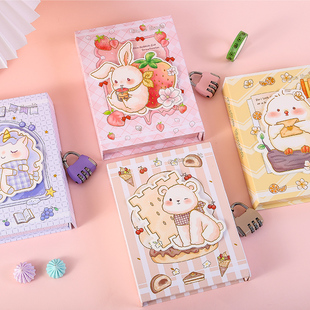 金谷密码锁笔记本学生用手账本加厚彩页少女心50k密码本