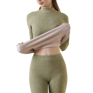 德绒保暖套装蚕丝羊绒半高领秋衣秋裤秋冬内衣发热女加绒厚打底衫