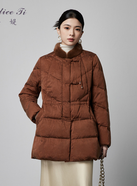 LATTICE TI高端国风中式鹅绒服女2025新款人丝羽绒服水貂毛领减龄