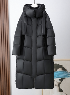 LATTICE TI黑色过膝盖加厚羽绒服女冬季长款连帽2025新款高端洋气