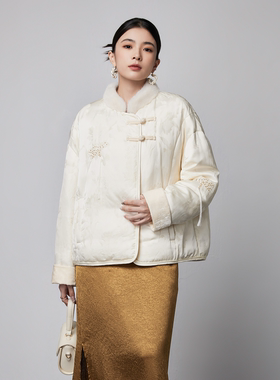 格媞2025新款国风鹅绒服女水貂毛领洋气轻便羽绒服国标90白鹅绒