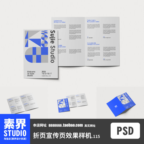 时尚简约设计感二折页宣传单页手册PSD效果图样机PS贴图展示