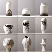 艺术水墨画艺术陶罐花瓶摆件中式 饰客厅花器 侘寂风样板间电视柜装